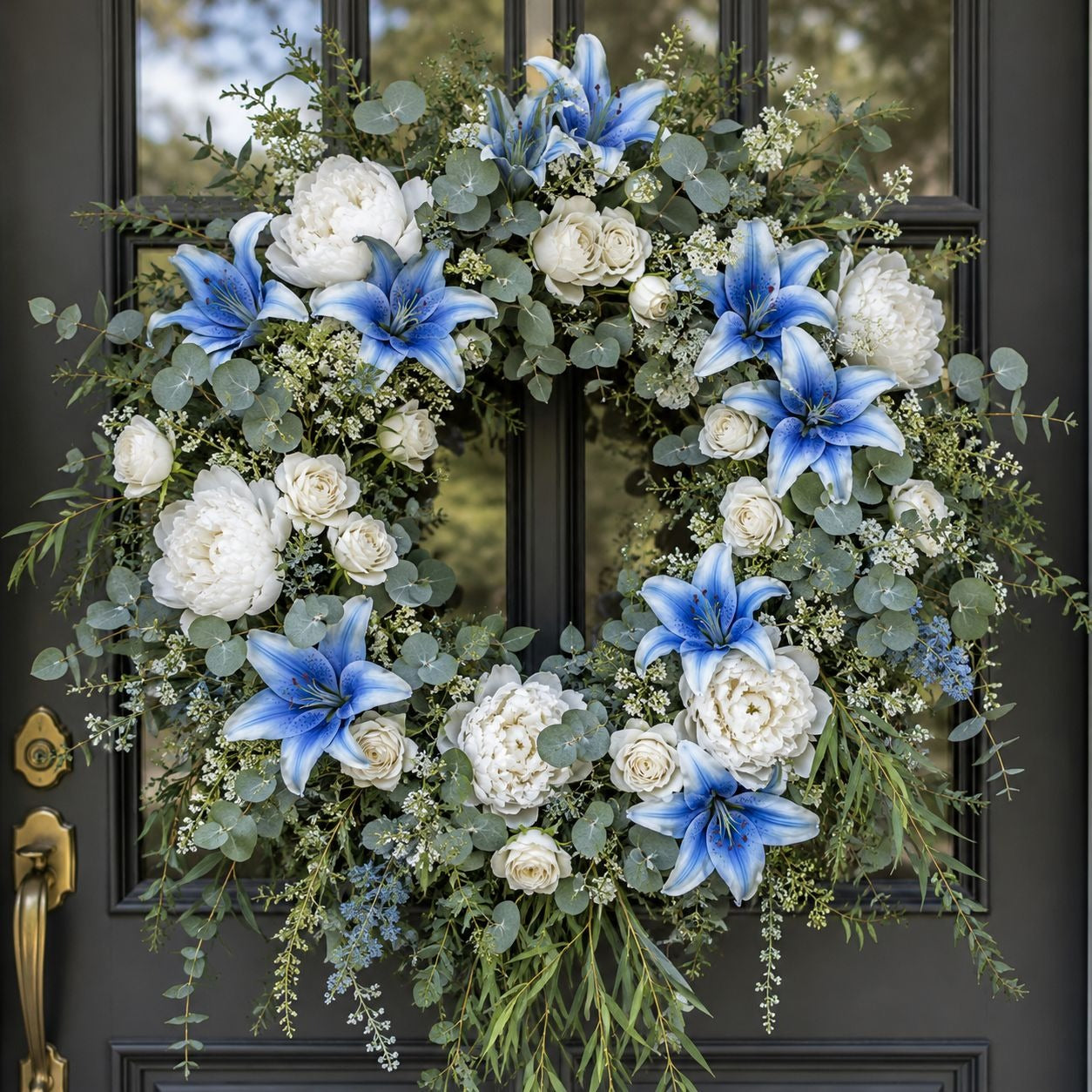 Artificial Blue Lily Stems Set of 2, Real Touch Lily Spray, Blue Wedding Flowers, Faux Lily Bouquet, Floral Arrangement, Wreath Making Sup.