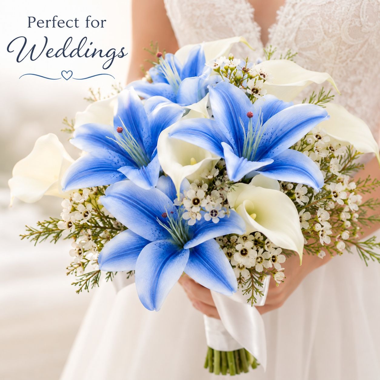 Artificial Blue Lily Stems Set of 2, Real Touch Lily Spray, Blue Wedding Flowers, Faux Lily Bouquet, Floral Arrangement, Wreath Making Sup.