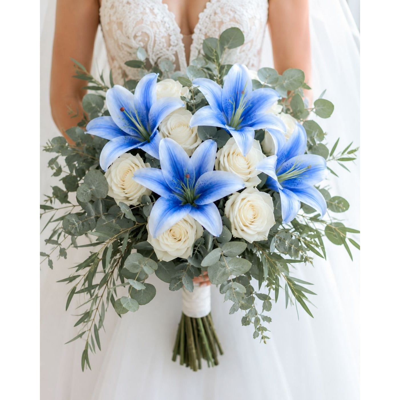 Artificial Blue Lily Stems Set of 2, Real Touch Lily Spray, Blue Wedding Flowers, Faux Lily Bouquet, Floral Arrangement, Wreath Making Sup.