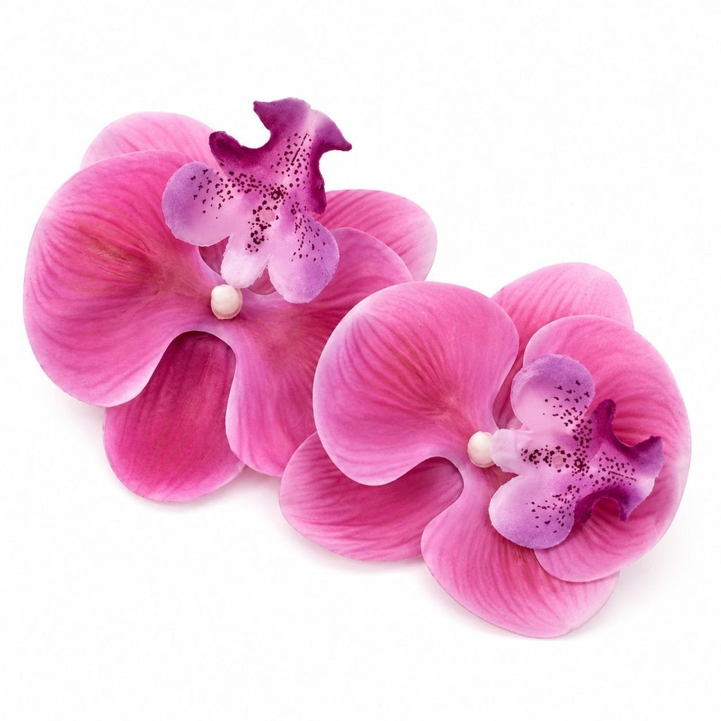 Pink Real Touch Orchid Flower Heads Set of 2 | 3.5 Inch Faux No Stem Orchids for Corsages Hair Clips Wreaths