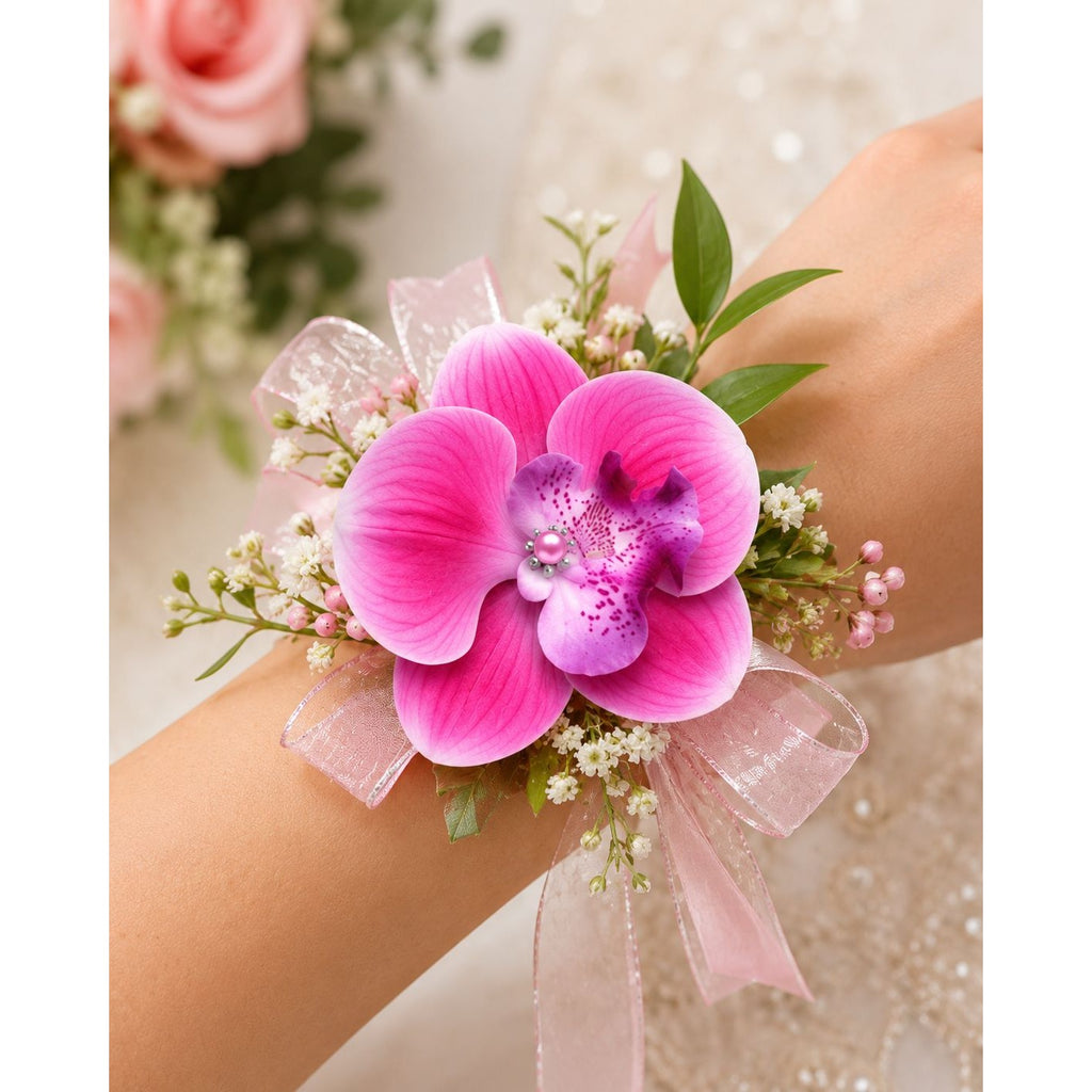 Pink Real Touch Orchid Flower Heads Set of 2 | 3.5 Inch Faux No Stem Orchids for Corsages Hair Clips Wreaths