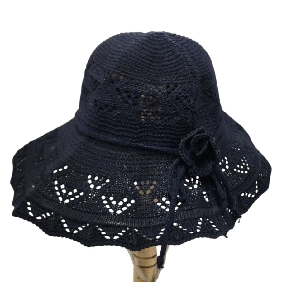 Navy Blue Wide Brim Foldable Sun Hat with UV Protection