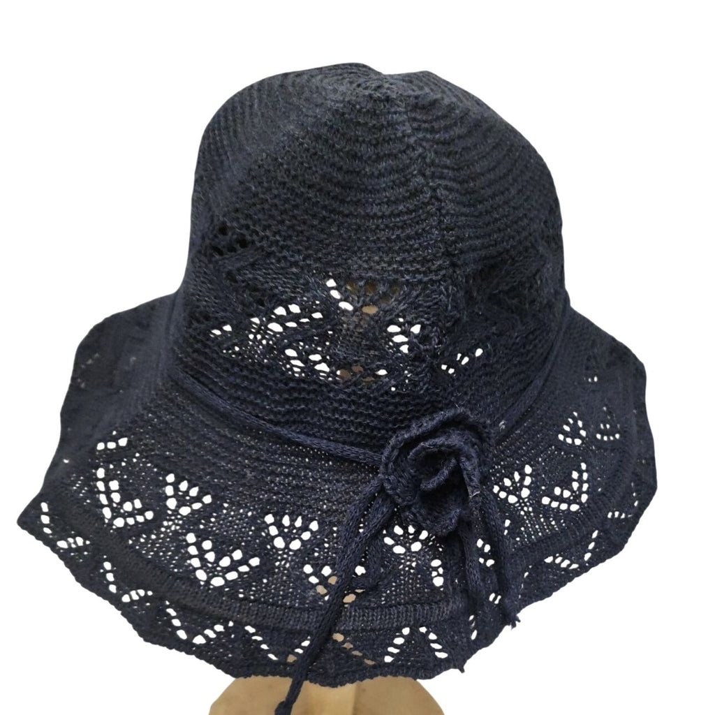 Navy Blue Wide Brim Foldable Sun Hat with UV Protection