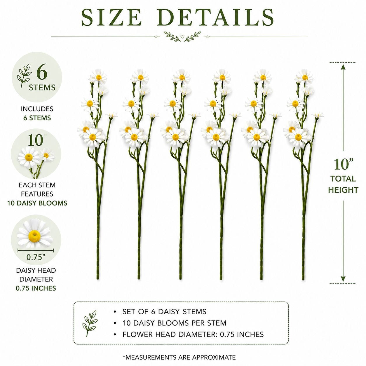 Artificial Daisy Spray Stems Set of 6 White Yellow Daisies Farmhouse Decor Cottage Flowers Spring Floral Picks