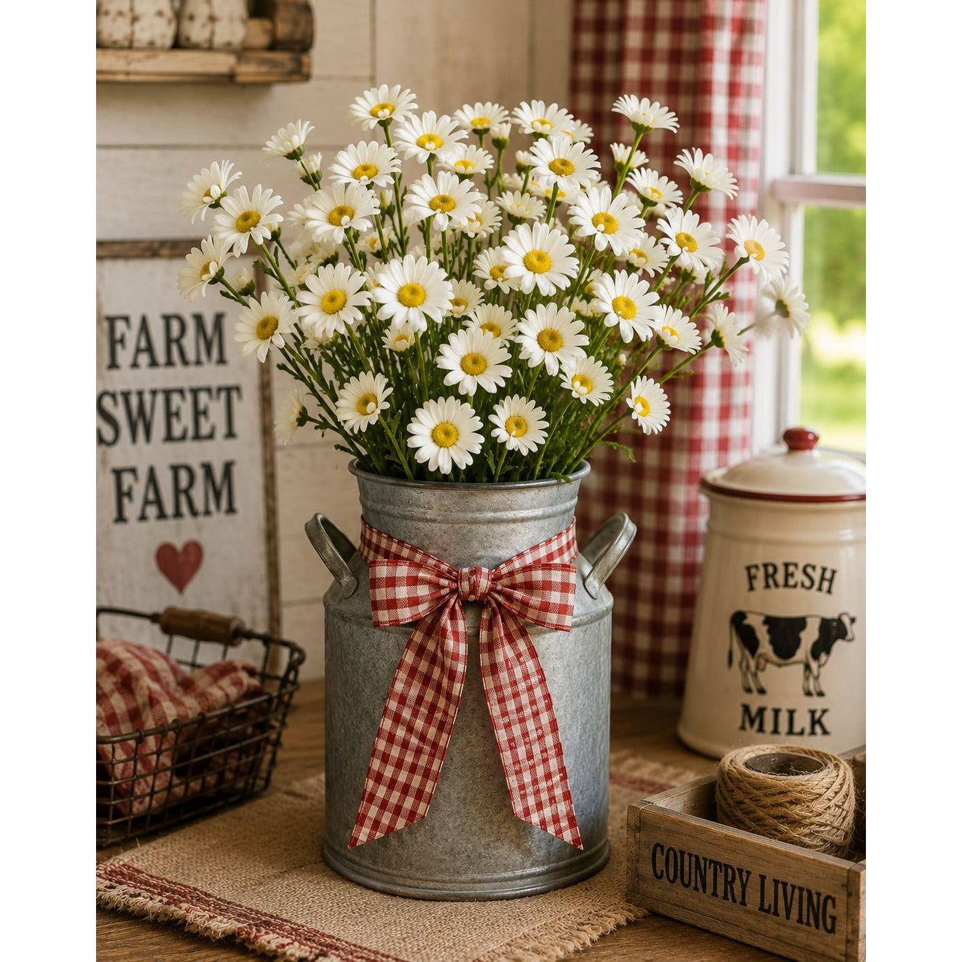 Artificial Daisy Spray Stems Set of 6 White Yellow Daisies Farmhouse Decor Cottage Flowers Spring Floral Picks