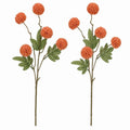 Warm Terracotta Pom Pom Chrysanthemum Stems Set of 2, 20 Inch Artificial Silk Flowers for Fall Floral Arrangements