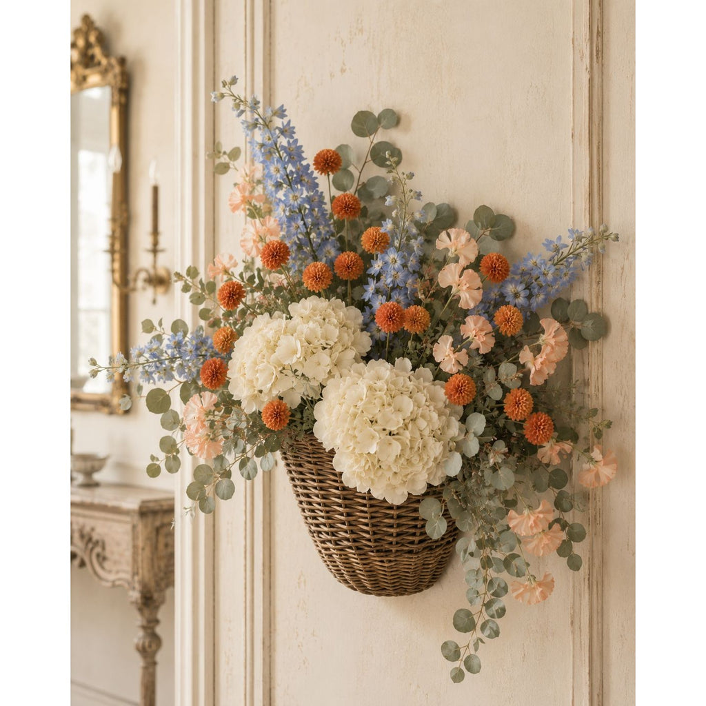 Warm Terracotta Pom Pom Chrysanthemum Stems Set of 2, 20 Inch Artificial Silk Flowers for Fall Floral Arrangements