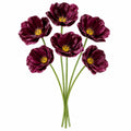 Faux Plum Purple Poppy Stems, Set of 6, 13 Inch, Yellow-Gold Centers