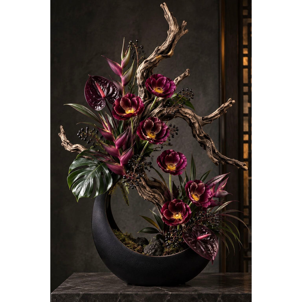 Faux Plum Purple Poppy Stems, Set of 6, 13 Inch, Yellow-Gold Centers