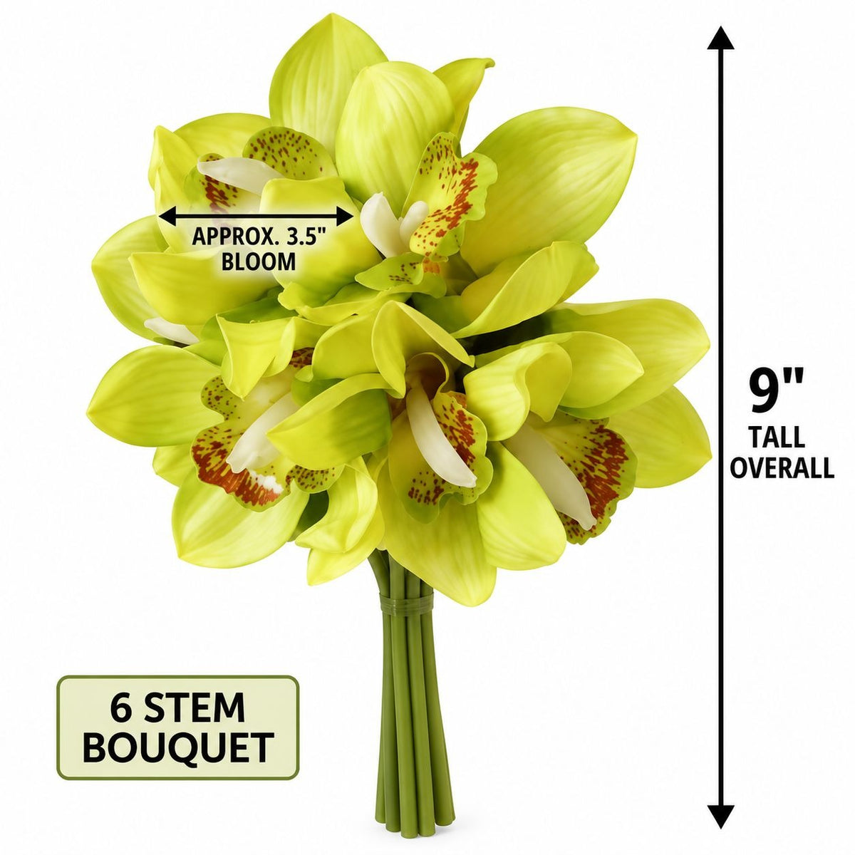 Real Touch Chartreuse Green Orchid Bouquet, 6 Stems, 9 Inch
