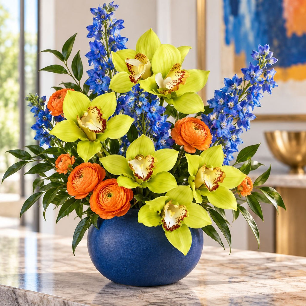Real Touch Chartreuse Green Orchid Bouquet, 6 Stems, 9 Inch