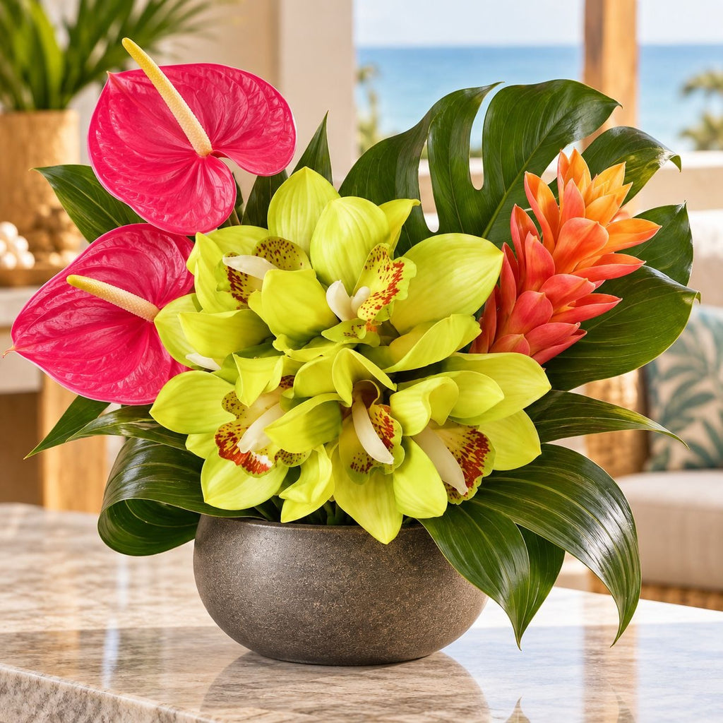 Real Touch Chartreuse Green Orchid Bouquet, 6 Stems, 9 Inch