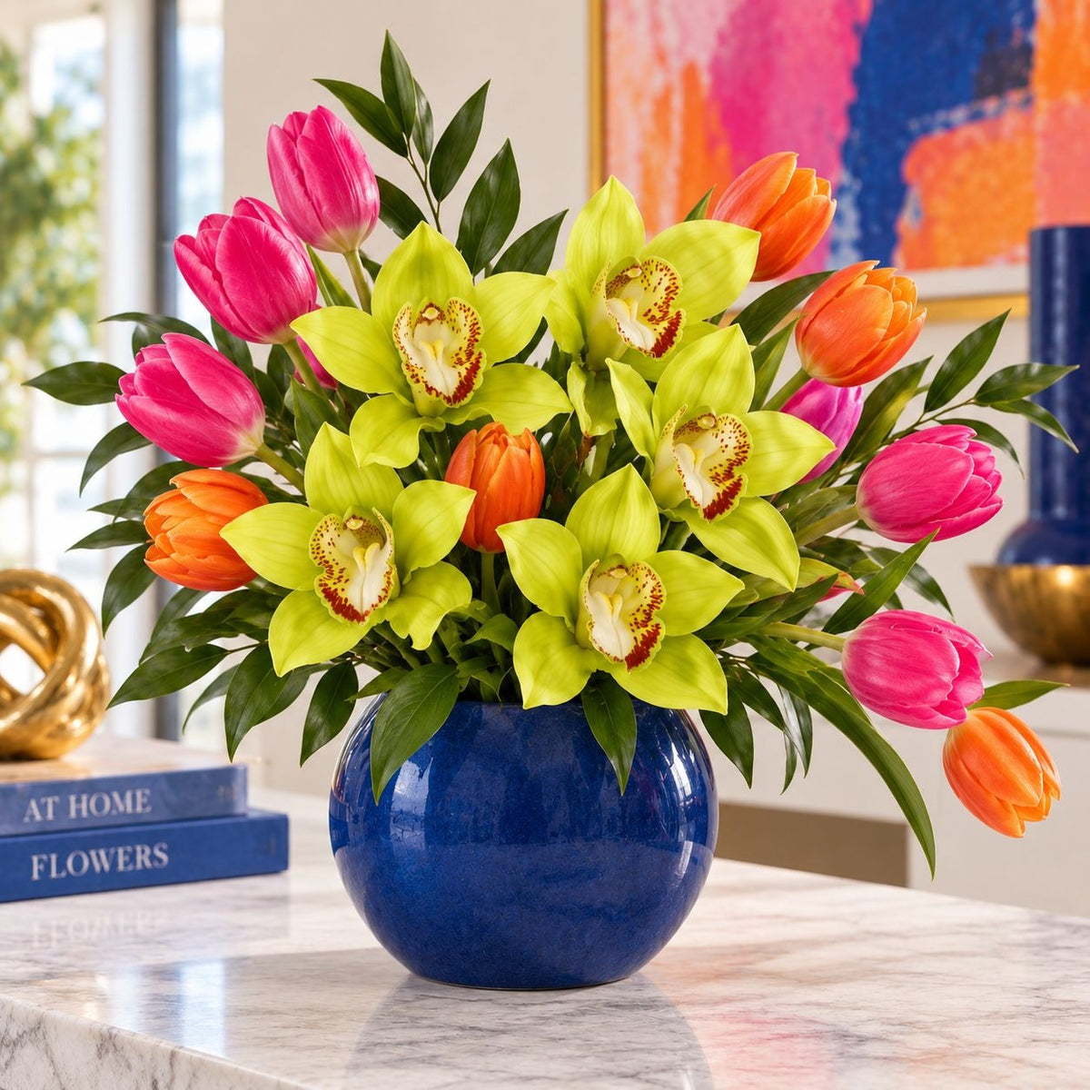 Real Touch Chartreuse Green Orchid Bouquet, 6 Stems, 9 Inch