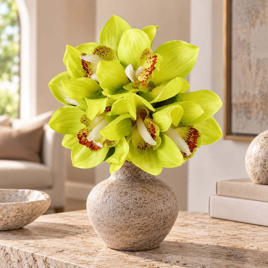 Real Touch Chartreuse Green Orchid Bouquet, 6 Stems, 9 Inch