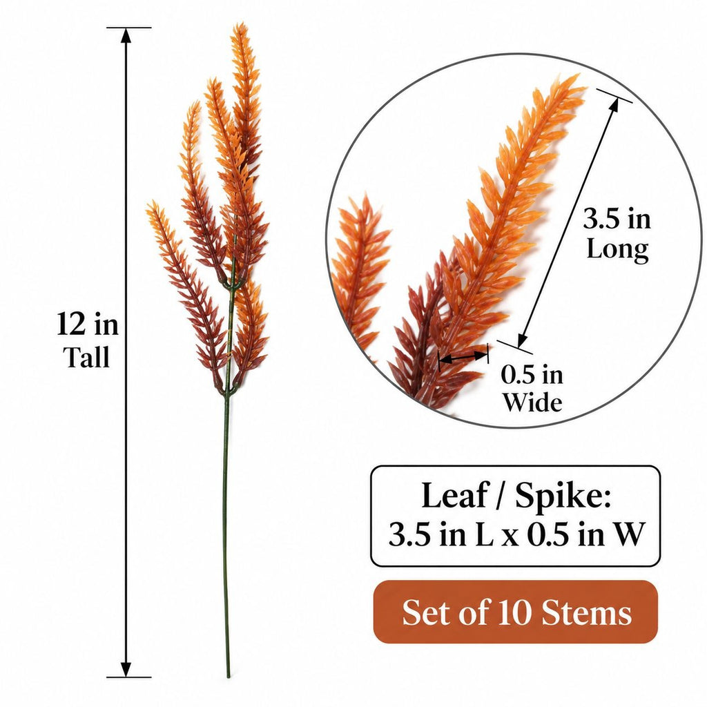 Artificial Fall Stems Set of 10, 12 Inch Rust Orange Burgundy Wired Picks