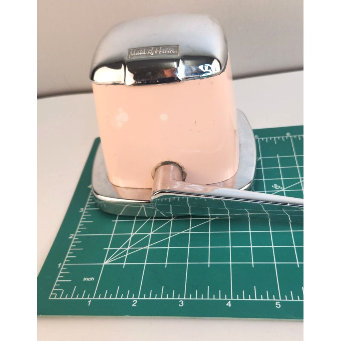 Vintage Maid of Honor Ice Crusher Pink Chrome Hand Crank Grinder Mid Century Bar Kitchen Tool Sears 1950s