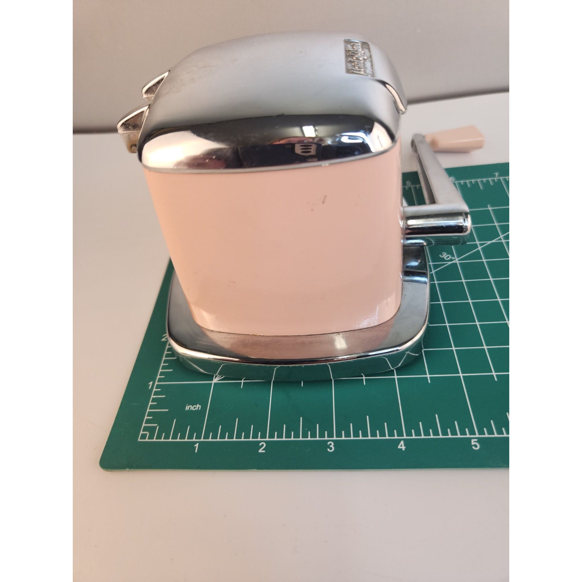 Vintage Maid of Honor Ice Crusher Pink Chrome Hand Crank Grinder Mid Century Bar Kitchen Tool Sears 1950s