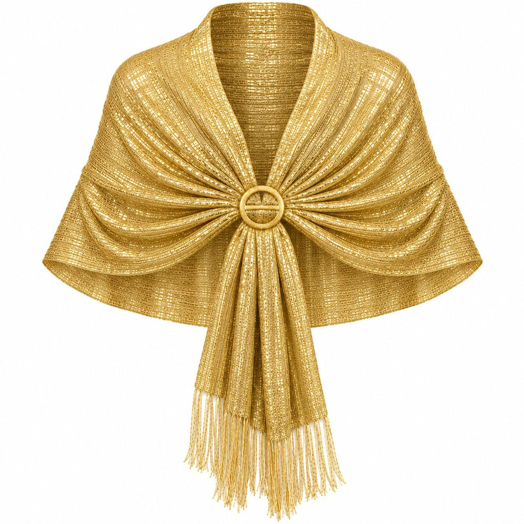 Metallic Gold Shawl Wrap 70in Fringe Evening Scarf Slide Formal Wedding Stole