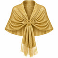 Metallic Gold Shawl Wrap 70in Fringe Evening Scarf Slide Formal Wedding Stole