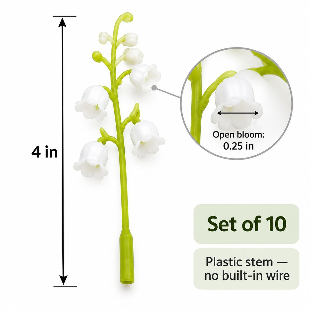 Artificial Lily of the Valley Picks, Set of 10, 4 Inch White Wedding Flowers