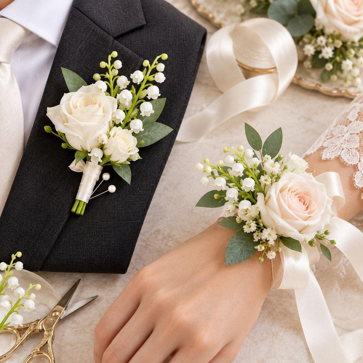 Artificial Lily of the Valley Picks, Set of 10, 4 Inch White Wedding Flowers