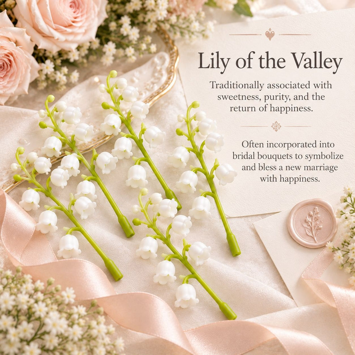 Artificial Lily of the Valley Picks, Set of 10, 4 Inch White Wedding Flowers