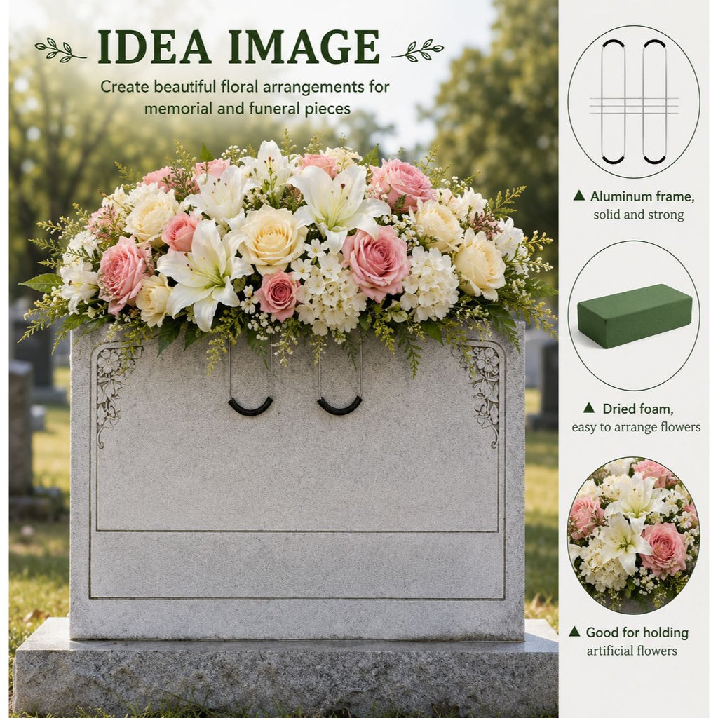 Floral Tombstone Saddle with Foam Memorial Headstone Flower Holder Cemetery Arrangement Frame Funeral Flowers Saddle