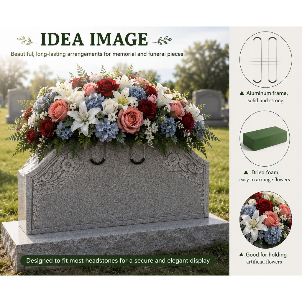 Floral Tombstone Saddle with Foam Memorial Headstone Flower Holder Cemetery Arrangement Frame Funeral Flowers Saddle