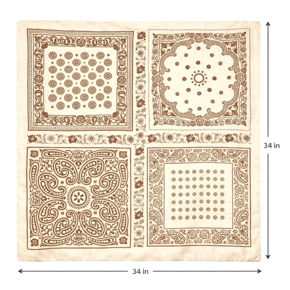 34x34 Tan Beige Paisley Western Wild Rag Scarf Measurement size