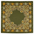 Luxury Paisley Floral Satin Scarf for Women – 35" Square Olive Green Gold Boho Headscarf