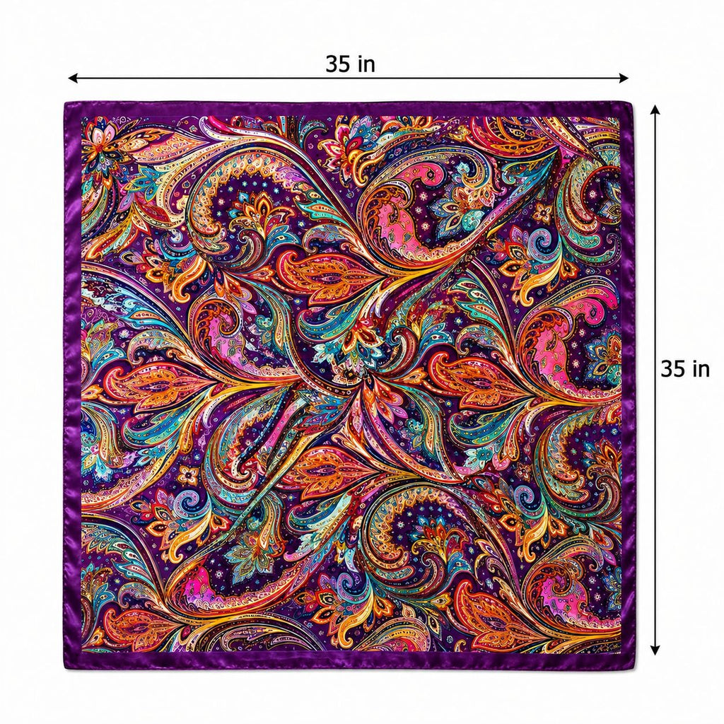 Purple Multicolor Paisley Satin Wild Rag Scarf, 35 x 35 Inch