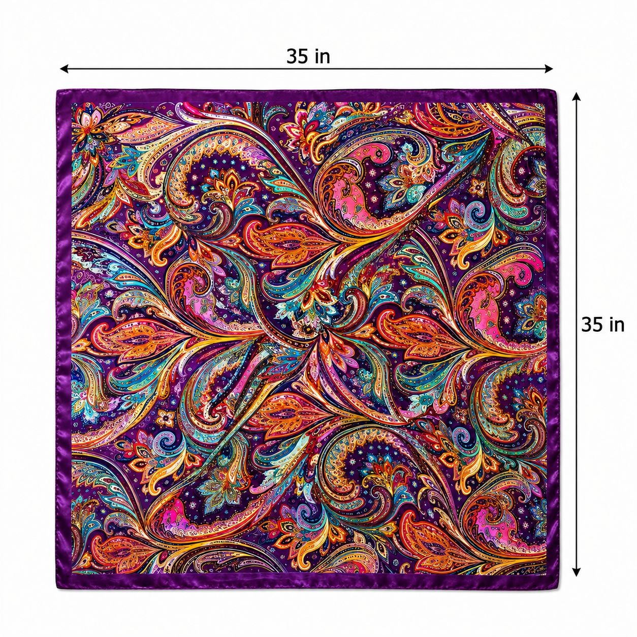 Purple Multicolor Paisley Satin Wild Rag Scarf, 35 x 35 Inch