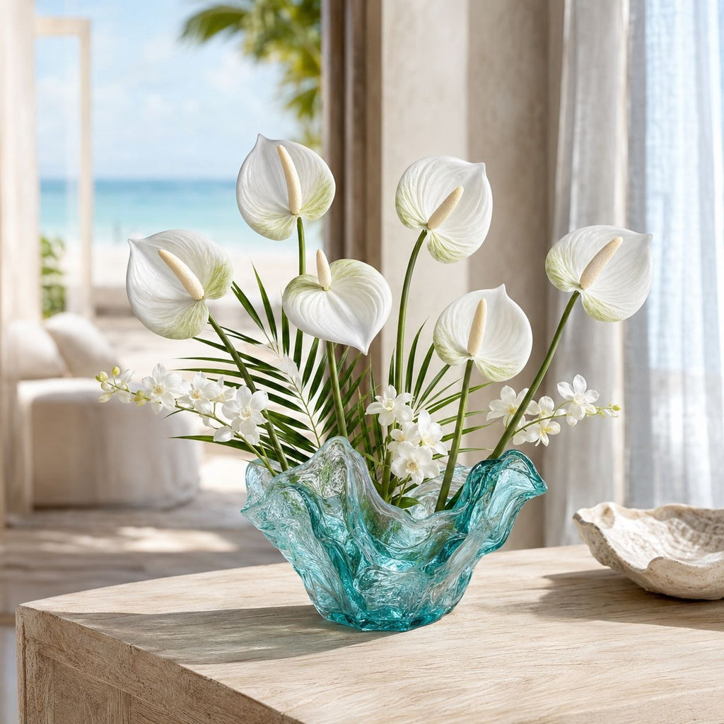 White Green Real-Touch Artificial Anthurium Stems, Set of 6, 11 Inch Faux Tropical Flowers