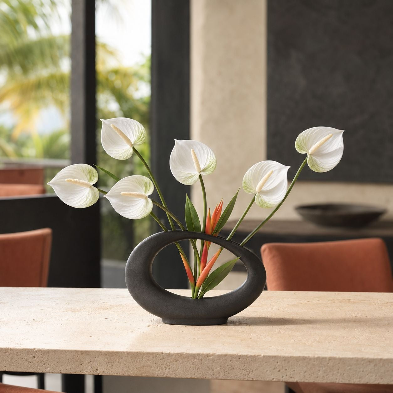 White Green Real-Touch Artificial Anthurium Stems, Set of 6, 11 Inch Faux Tropical Flowers