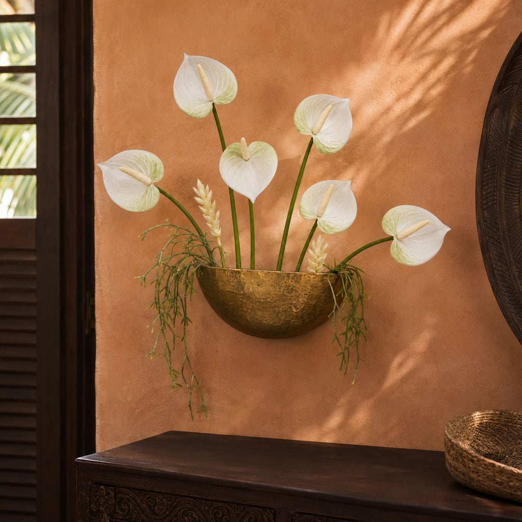 White Green Real-Touch Artificial Anthurium Stems, Set of 6, 11 Inch Faux Tropical Flowers