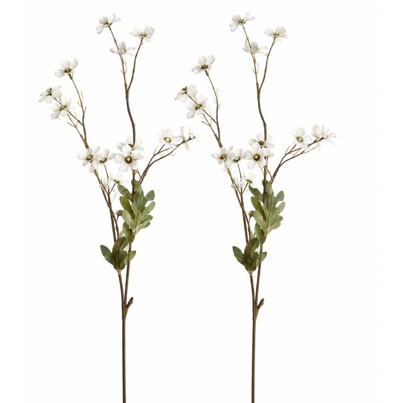 Artificial Dogwood Flower Stems White Faux Wildflower Branches Cottage Decor 23 Inch Set of 2