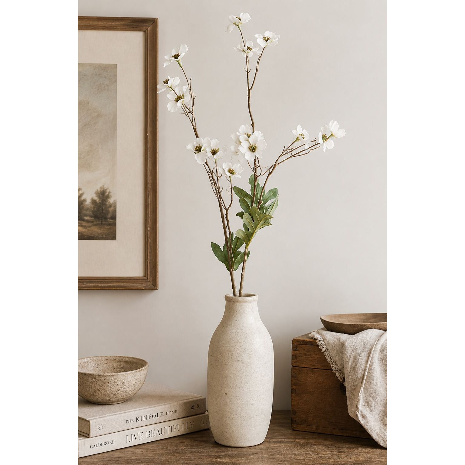 Artificial Dogwood Flower Stems White Faux Wildflower Branches Cottage Decor 23 Inch Set of 2