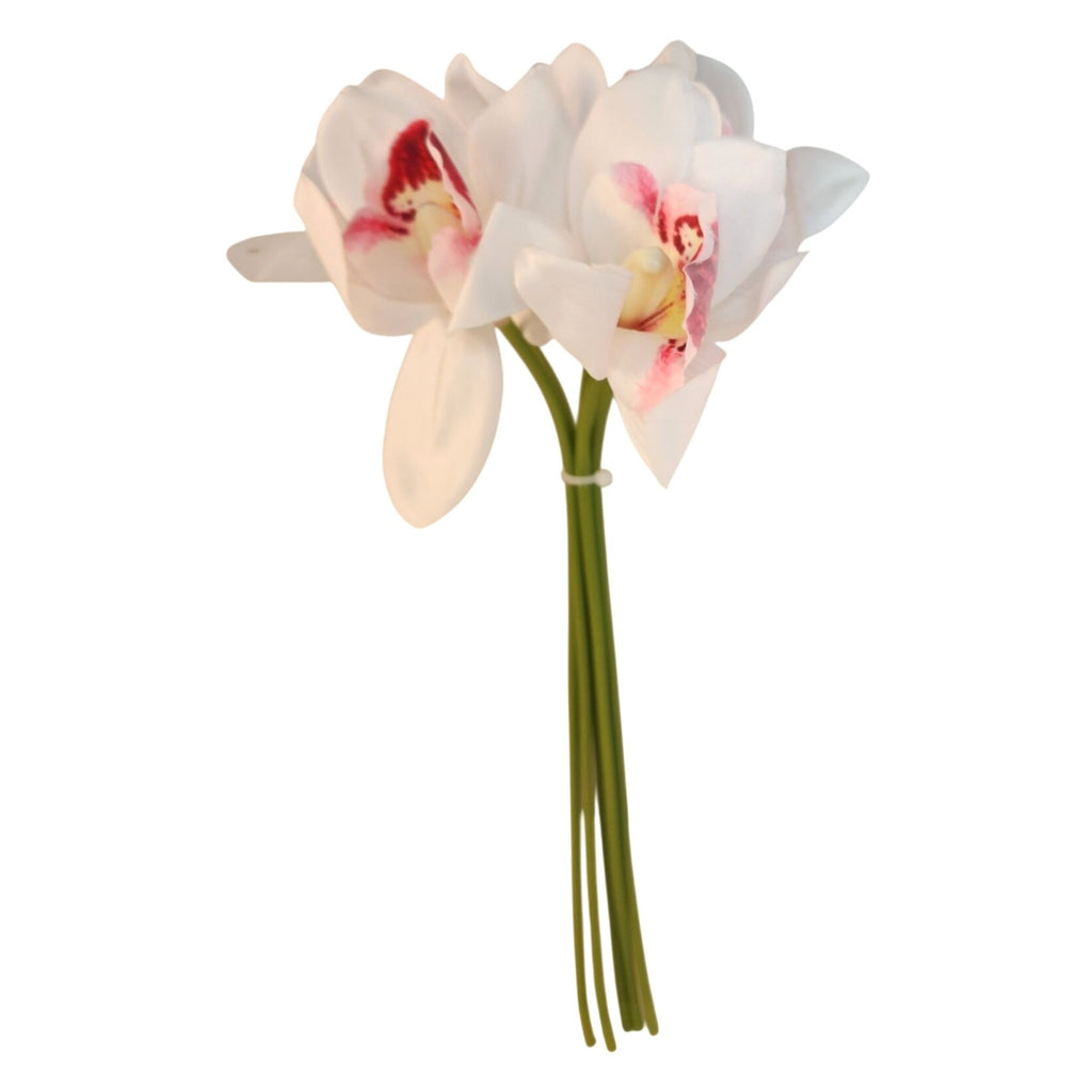 Artificial Cymbidium Orchid Stems White Blush Pink Faux Orchid Bouquet Realistic Floral Arrangement 15 Inch