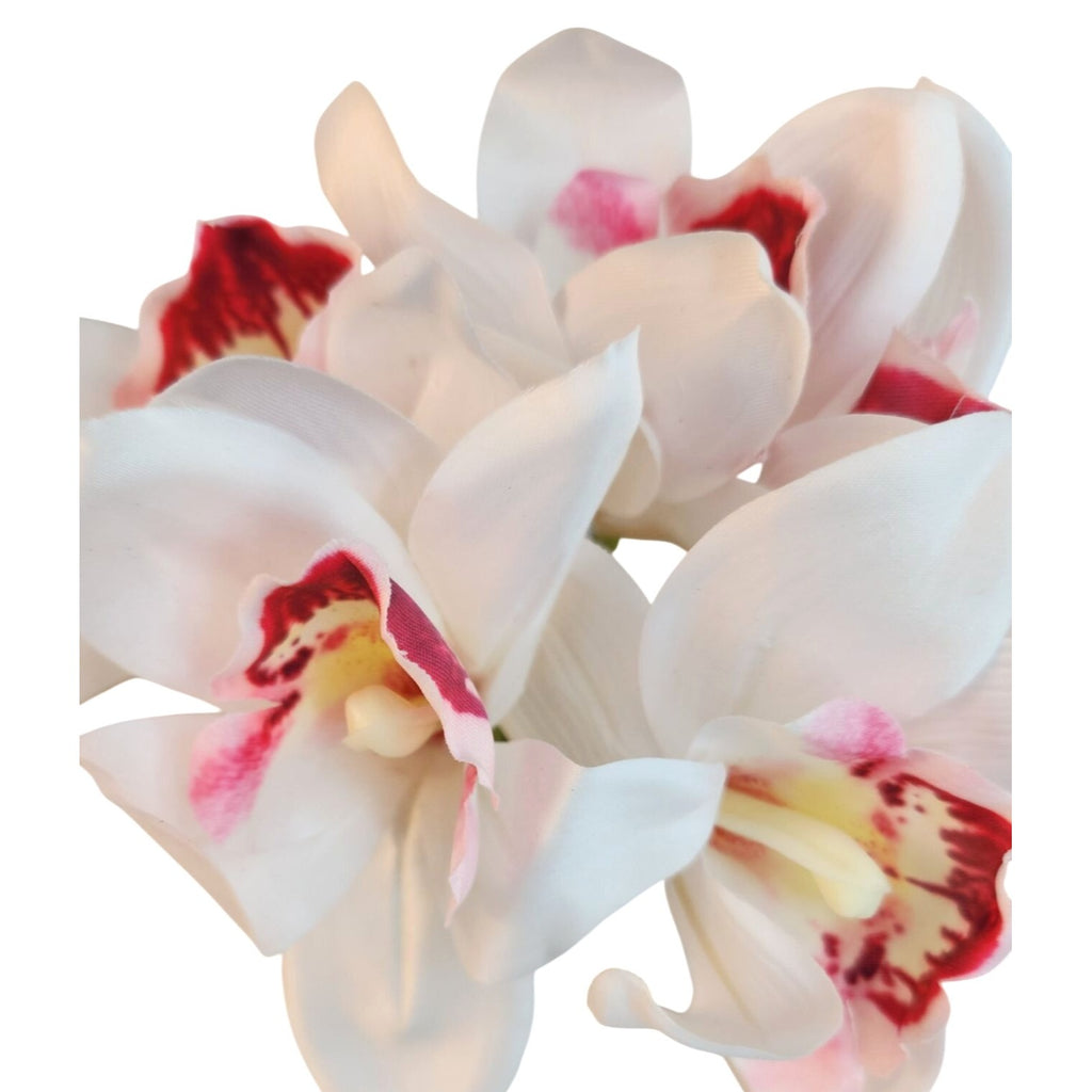Artificial Cymbidium Orchid Stems White Blush Pink Faux Orchid Bouquet Realistic Floral Arrangement 15 Inch