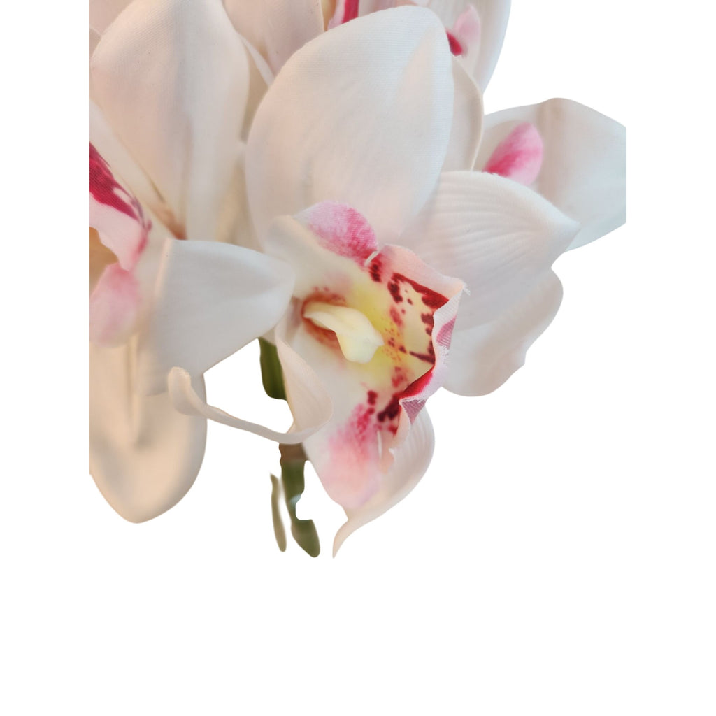 Artificial Cymbidium Orchid Stems White Blush Pink Faux Orchid Bouquet Realistic Floral Arrangement 15 Inch