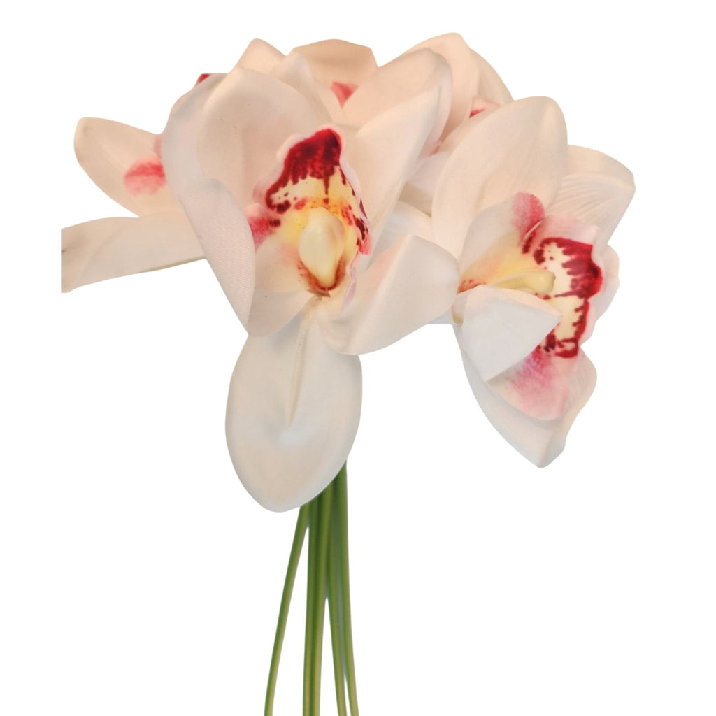 Artificial Cymbidium Orchid Stems White Blush Pink Faux Orchid Bouquet Realistic Floral Arrangement 15 Inch