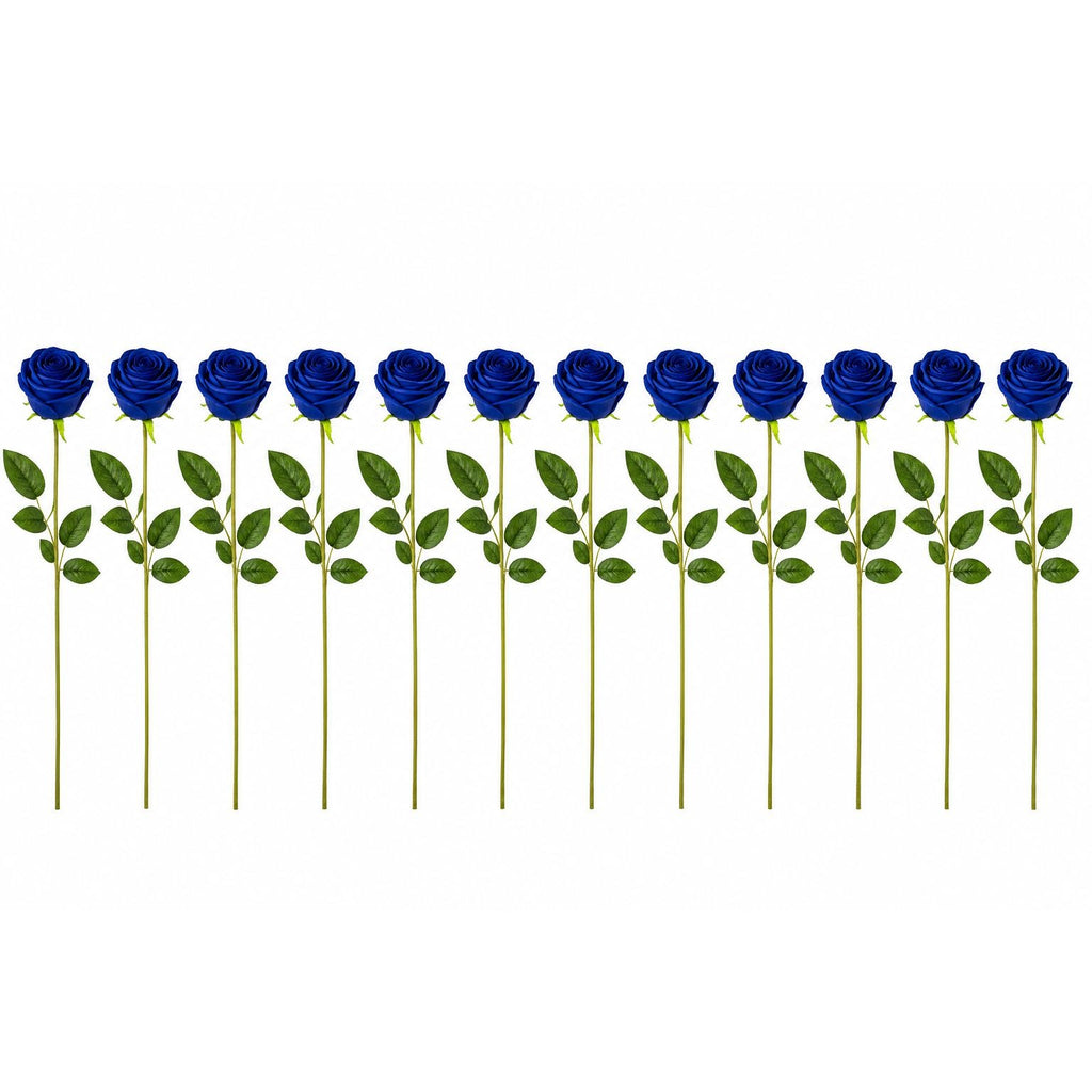 Royal Blue Artificial Rose Stems Set of 12, 20 Inch Velvet Touch Faux Flowers for Wedding Home Decor