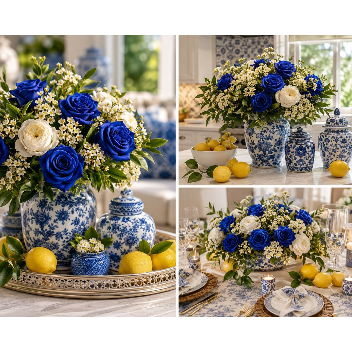 Royal Blue Artificial Rose Stems Set of 12, 20 Inch Velvet Touch Faux Flowers for Wedding Home Decor
