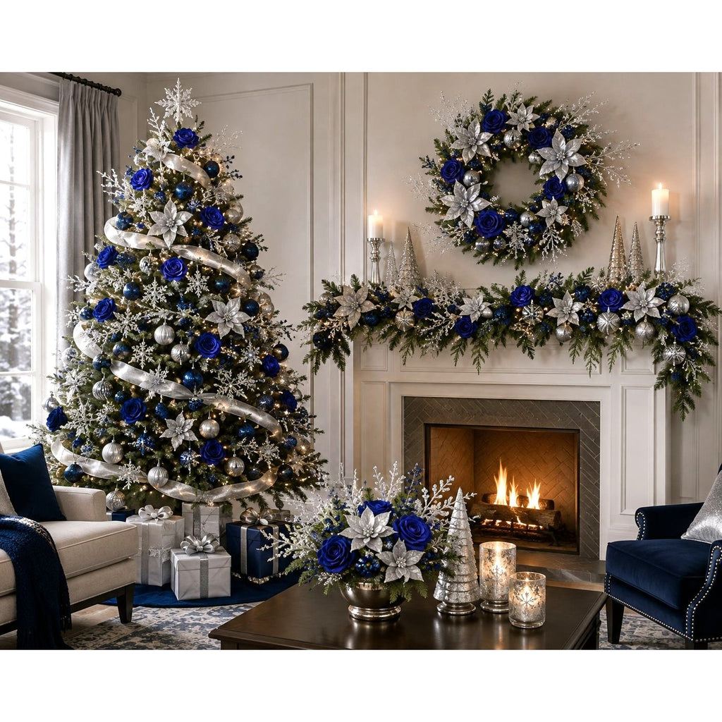 Royal Blue Artificial Rose Stems Set of 12, 20 Inch Velvet Touch Faux Flowers for Wedding Home Decor