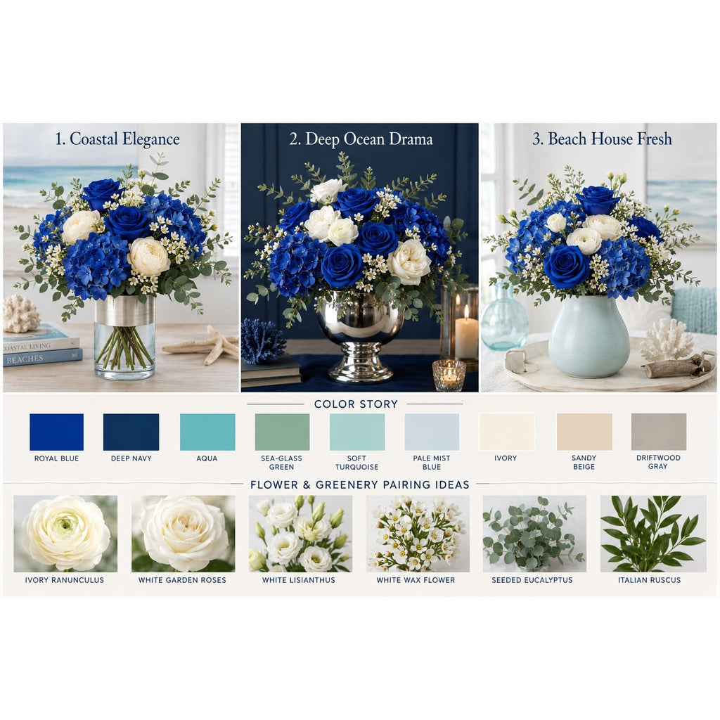 Royal Blue Artificial Rose Stems Set of 12, 20 Inch Velvet Touch Faux Flowers for Wedding Home Decor