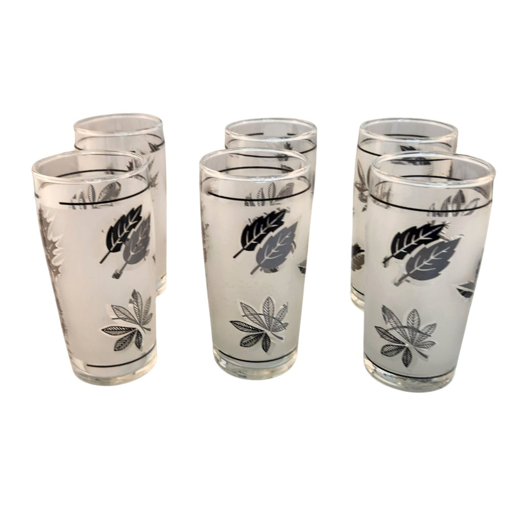 Set Of 4 Vintage Libbey Silver Foliage Juice Glasses 6 Oz Mid-Century Modern Design