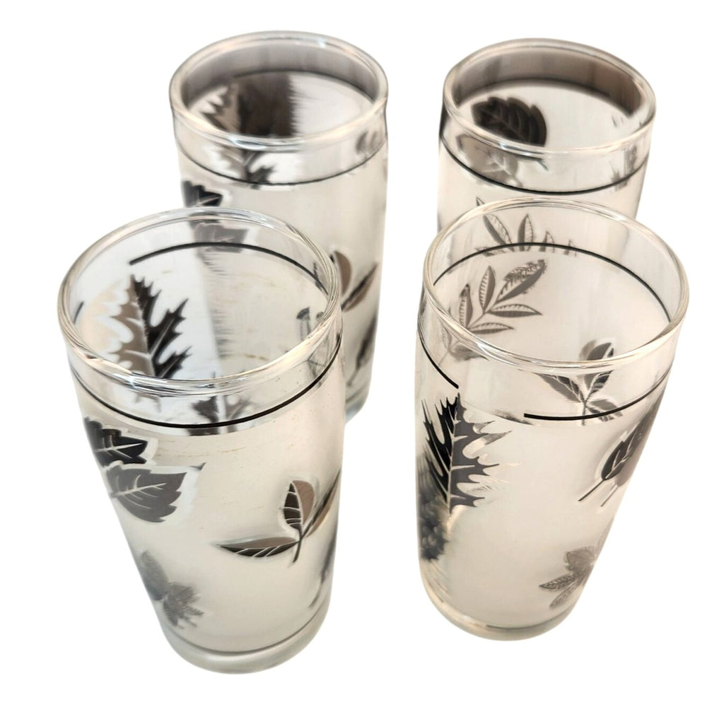 Set Of 4 Vintage Libbey Silver Foliage Juice Glasses 6 Oz Mid-Century Modern Design