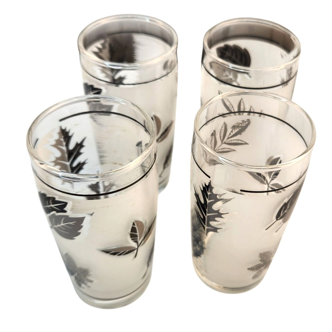 Set Of 4 Vintage Libbey Silver Foliage Juice Glasses 6 Oz Mid-Century Modern Design
