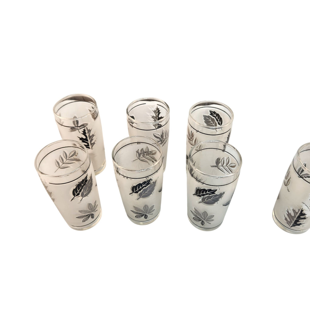 Set Of 4 Vintage Libbey Silver Foliage Juice Glasses 6 Oz Mid-Century Modern Design