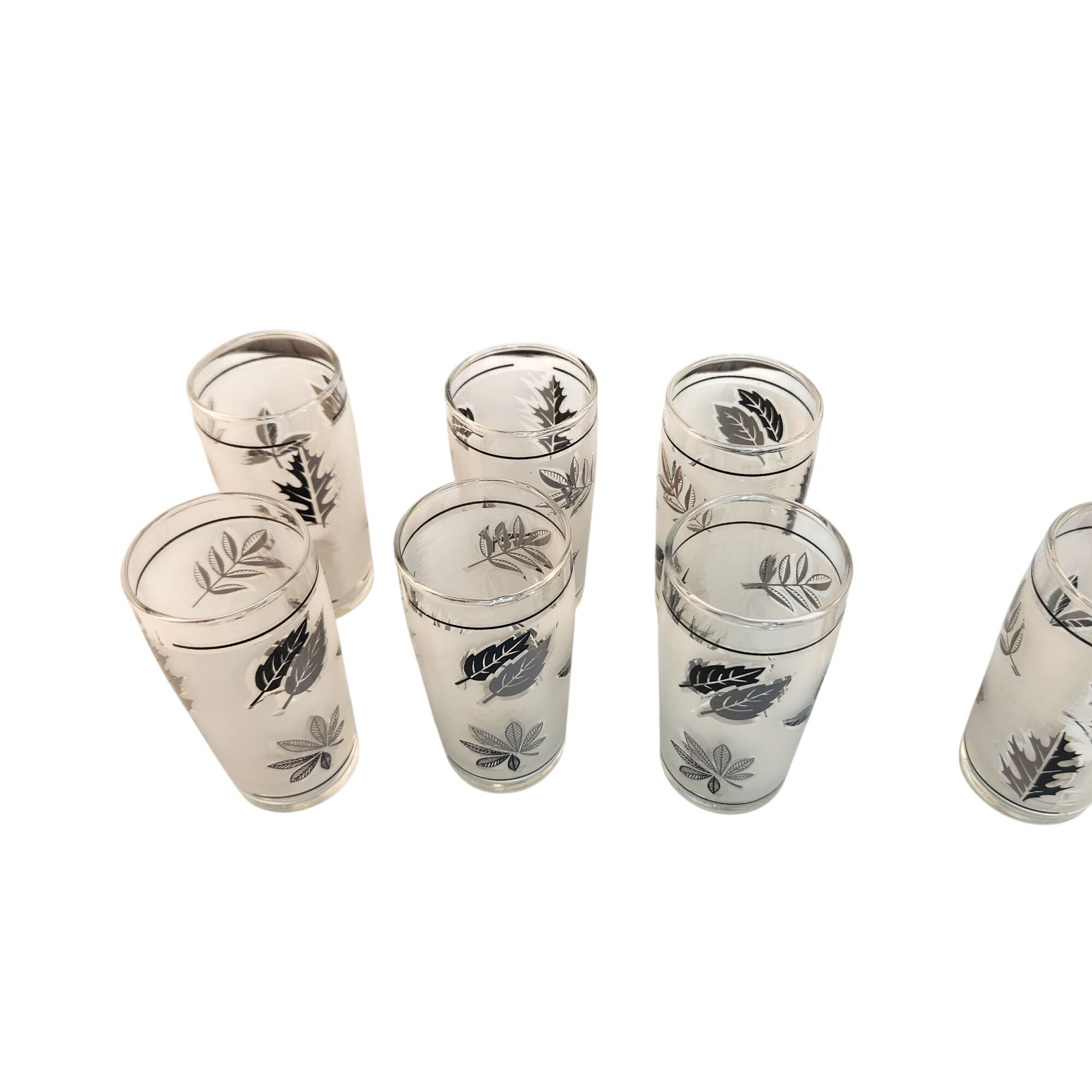 Set Of 4 Vintage Libbey Silver Foliage Juice Glasses 6 Oz Mid-Century Modern Design